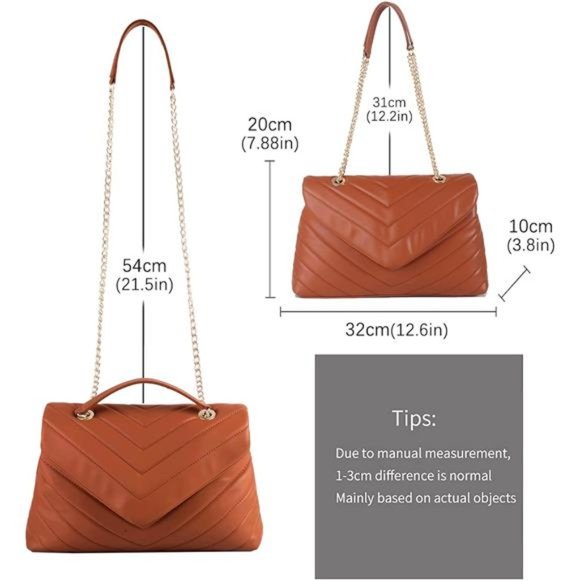 Brown Sleek Adjustable Chain Strap Quilted Crossbody Purse - Picture 3 of 7